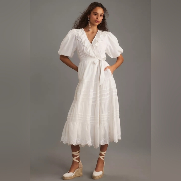 Love The Label White Lace Short-Sleeve Ruffled Tiered Wrap Maxi Dress - Picture 1 of 14
